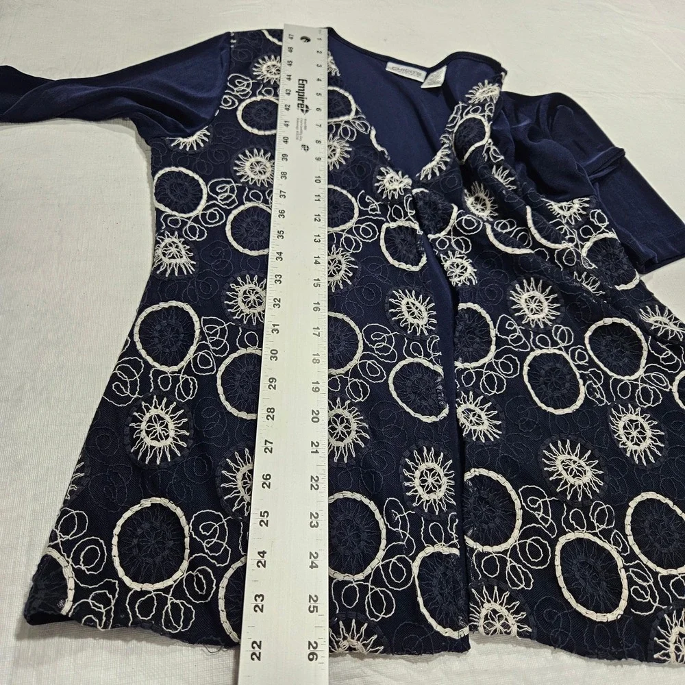 Navy Blue Embroidered Mesh Front Hook‎ and Eye Cardigan Long Sleeve V-Neck